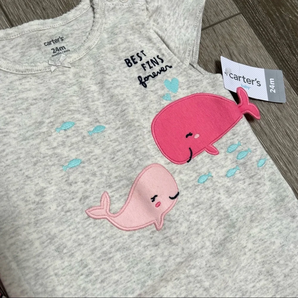 CARTERS 2PC SHORT SLEEVE BODYSUIT PANTS OUTFIT SET WHALE 24MO NWT